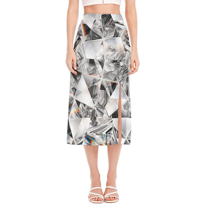 Diamond Artwork Print Side Slit Midi Skirt