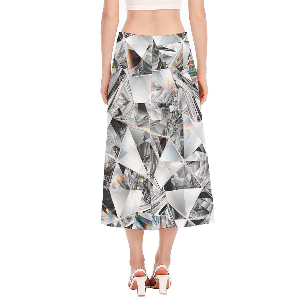 Diamond Artwork Print Side Slit Midi Skirt