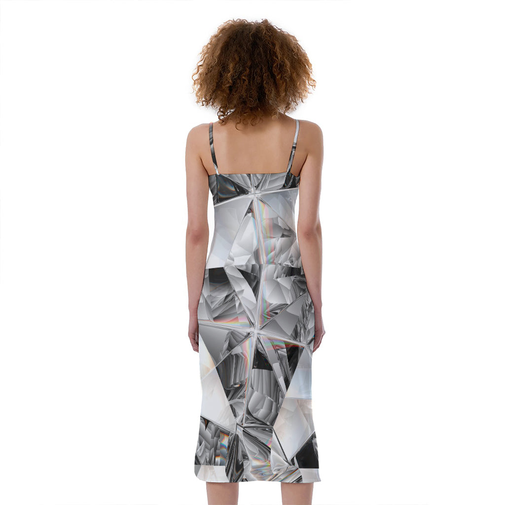 Diamond Artwork Print Slim Fit Midi Cami Dress