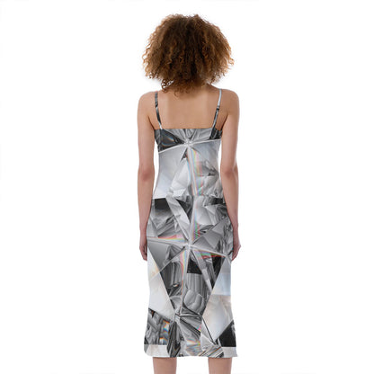 Diamond Artwork Print Slim Fit Midi Cami Dress