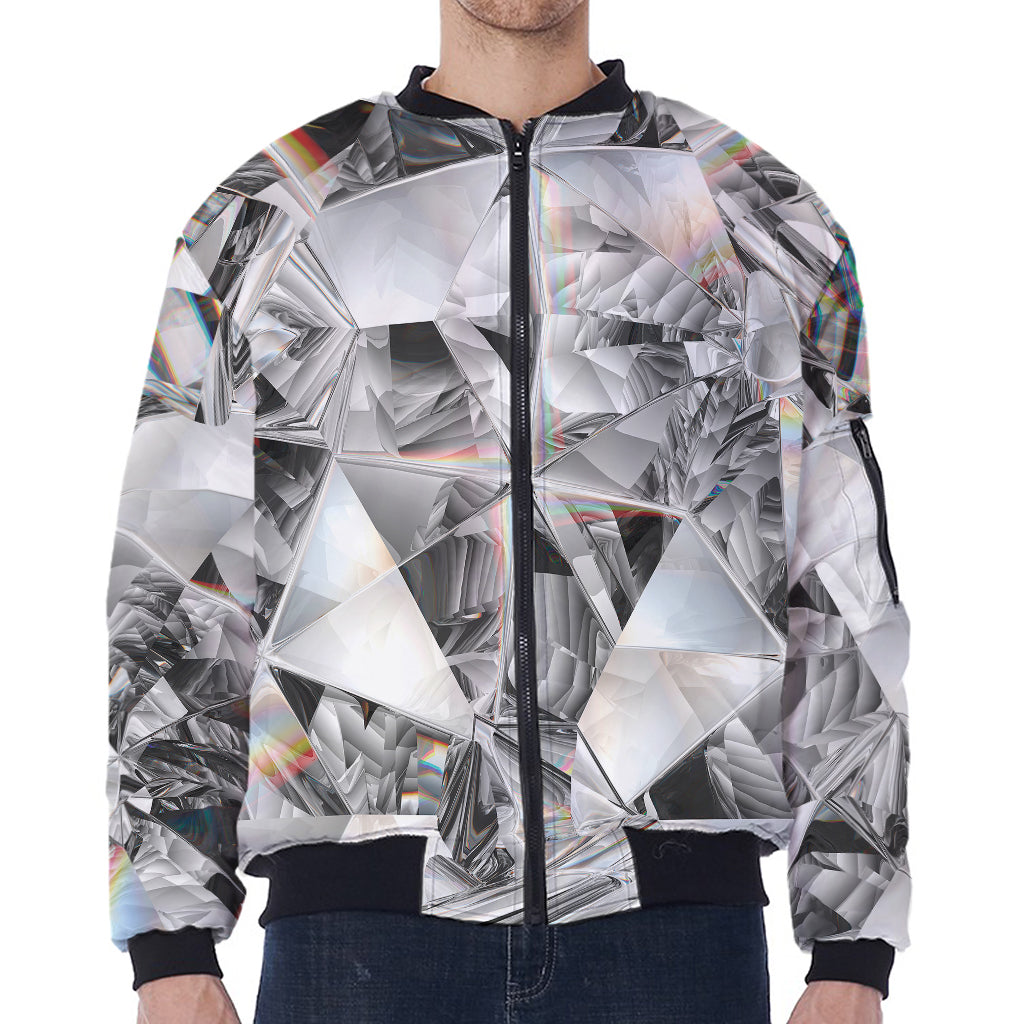 Diamond Artwork Print Zip Sleeve Bomber Jacket