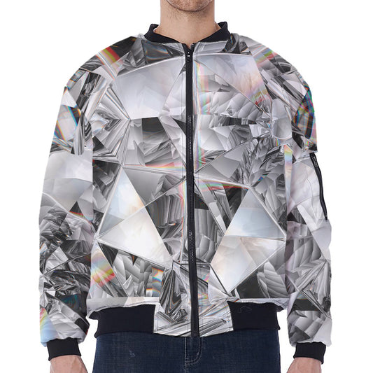 Diamond Artwork Print Zip Sleeve Bomber Jacket