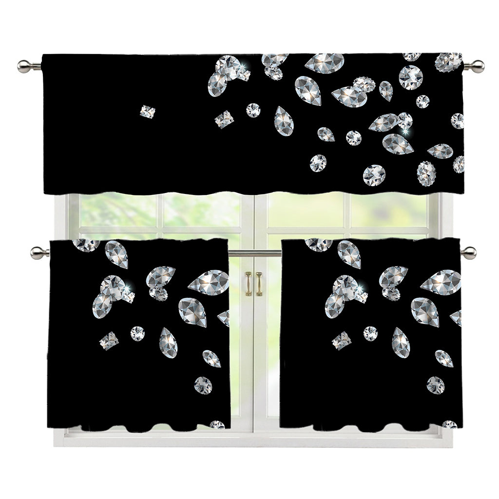 Diamond Gems Print 3 Piece Kitchen Curtains