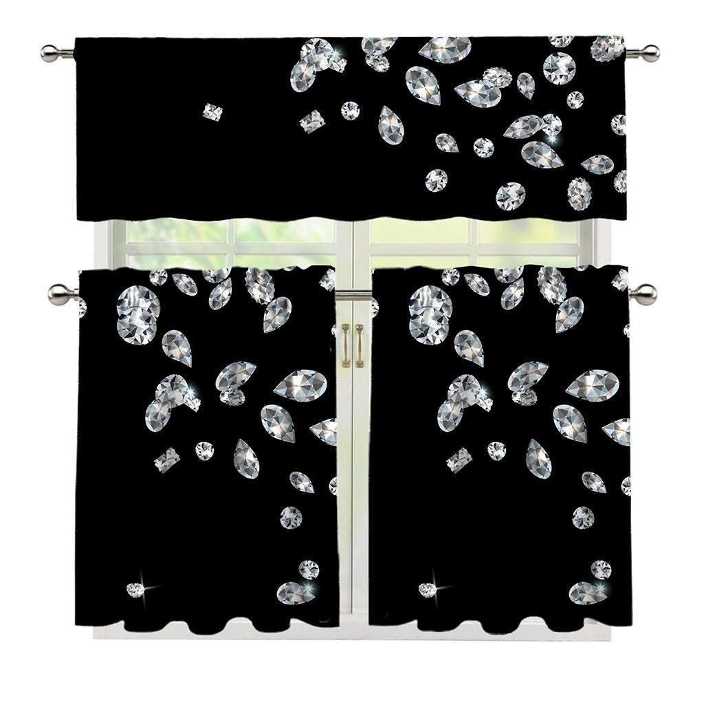 Diamond Gems Print 3 Piece Kitchen Curtains
