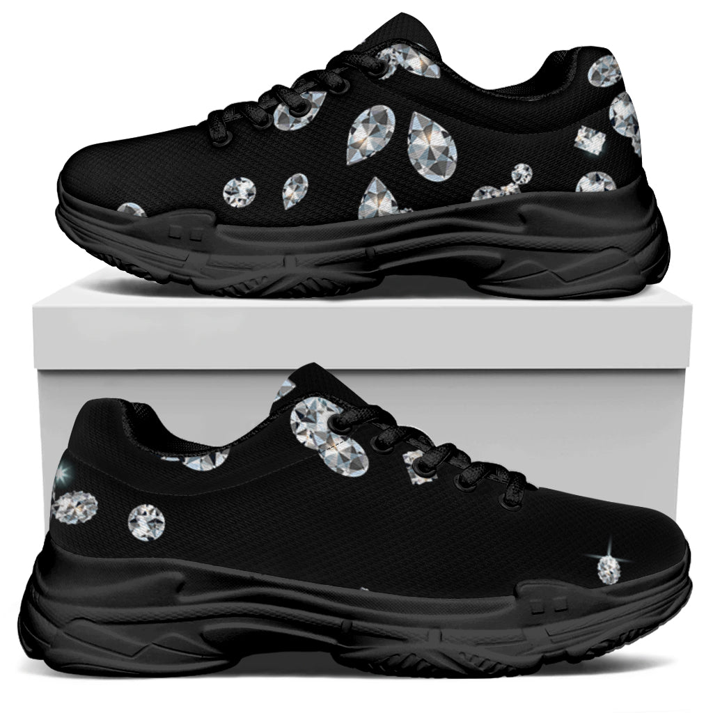 Diamond Gems Print Black Chunky Shoes
