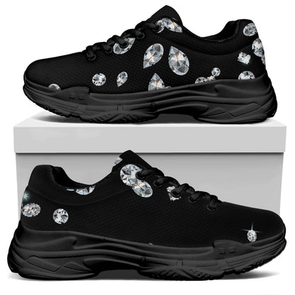 Diamond Gems Print Black Chunky Shoes