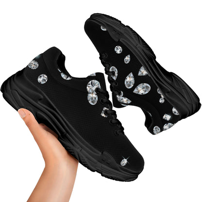Diamond Gems Print Black Chunky Shoes