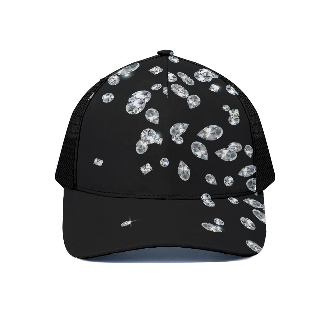 Diamond Gems Print Black Mesh Trucker Cap