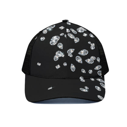 Diamond Gems Print Black Mesh Trucker Cap
