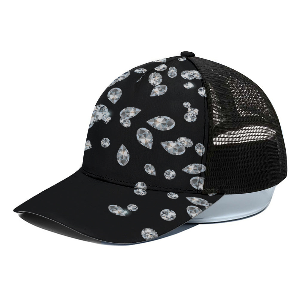 Diamond Gems Print Black Mesh Trucker Cap
