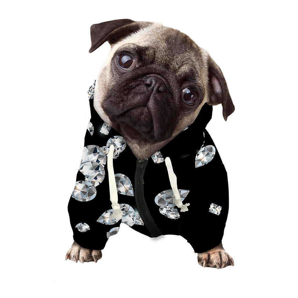 Diamond Gems Print Dog Zip Up Hoodie