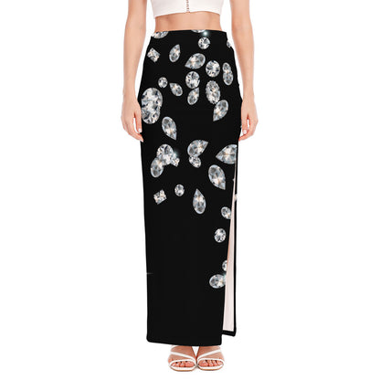 Diamond Gems Print High Slit Maxi Skirt