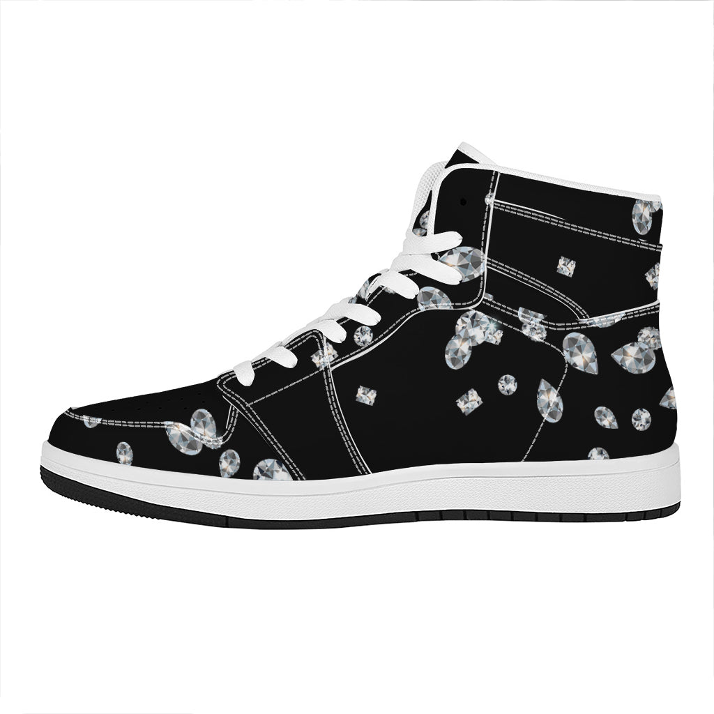 Diamond Gems Print High Top Leather Sneakers