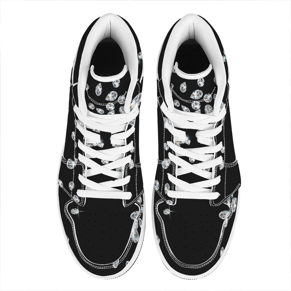 Diamond Gems Print High Top Leather Sneakers