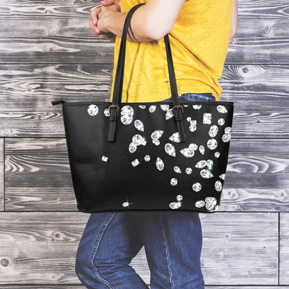 Diamond Gems Print Leather Tote Bag