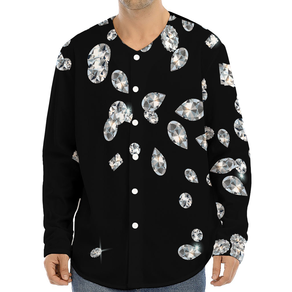 Diamond Gems Print Long Sleeve Baseball Jersey