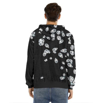 Diamond Gems Print Men's Velvet Pullover Hoodie