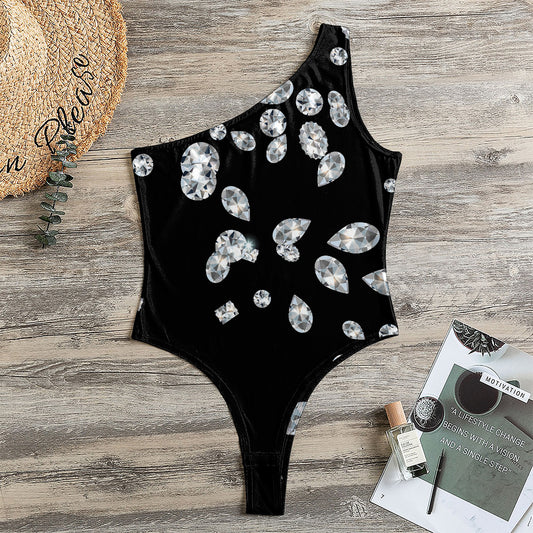 Diamond Gems Print One Shoulder Bodysuit