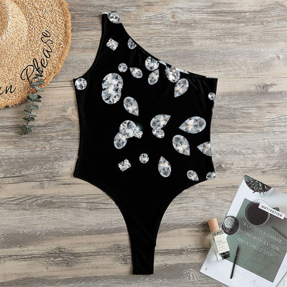 Diamond Gems Print One Shoulder Bodysuit
