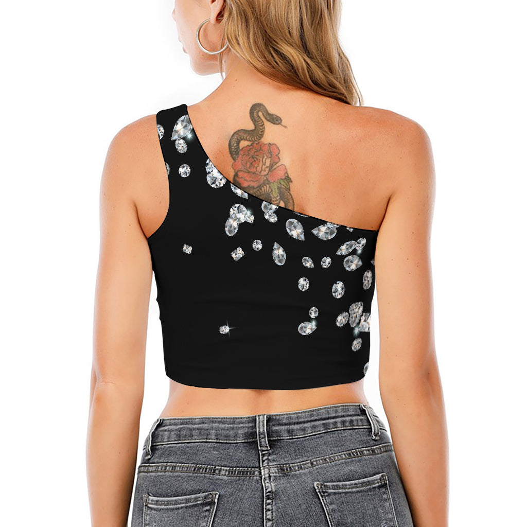 Diamond Gems Print One Shoulder Crop Top