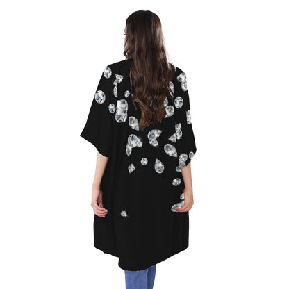 Diamond Gems Print Open Front Beach Cover Up