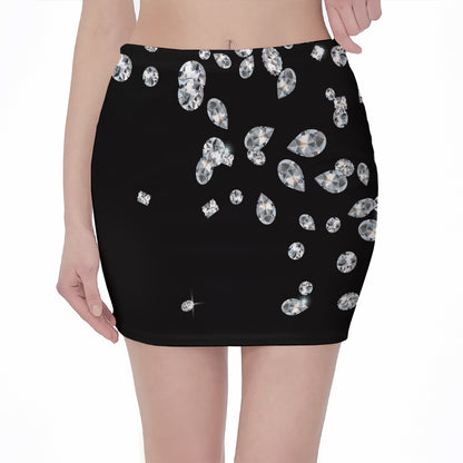 Diamond Gems Print Pencil Mini Skirt