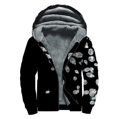 Diamond Gems Print Sherpa Lined Zip Up Hoodie