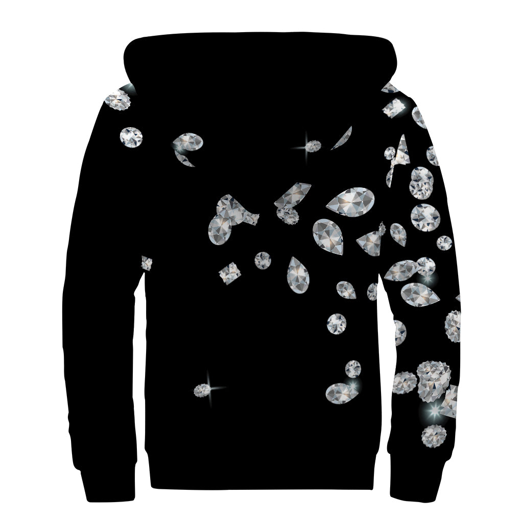 Diamond Gems Print Sherpa Lined Zip Up Hoodie