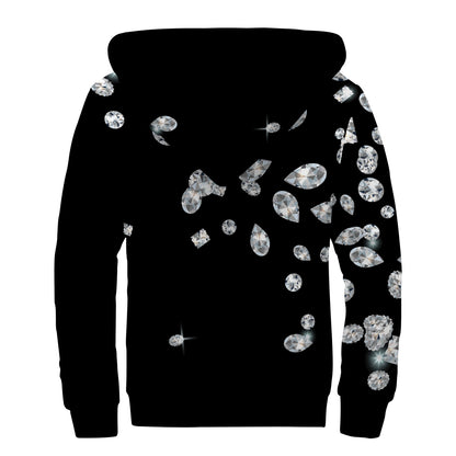 Diamond Gems Print Sherpa Lined Zip Up Hoodie