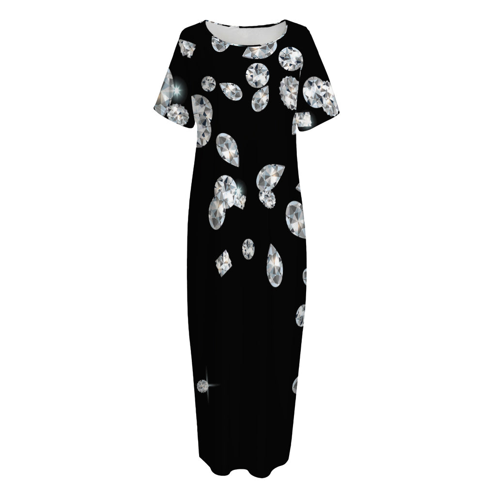 Diamond Gems Print Short Sleeve Long Nightdress