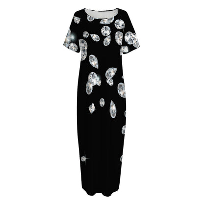 Diamond Gems Print Short Sleeve Long Nightdress
