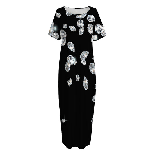 Diamond Gems Print Short Sleeve Long Nightdress