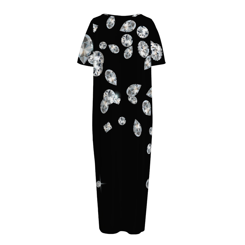 Diamond Gems Print Short Sleeve Long Nightdress