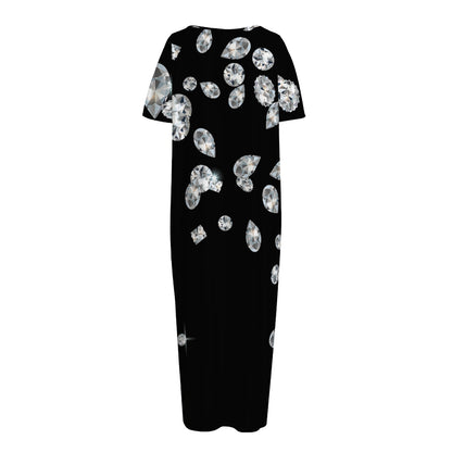 Diamond Gems Print Short Sleeve Long Nightdress
