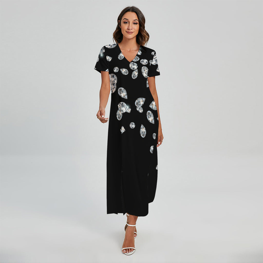 Diamond Gems Print Short Sleeve Maxi Dress