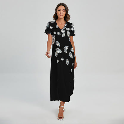 Diamond Gems Print Short Sleeve Maxi Dress