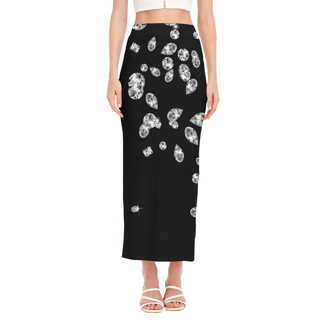 Diamond Gems Print Side Slit Maxi Skirt