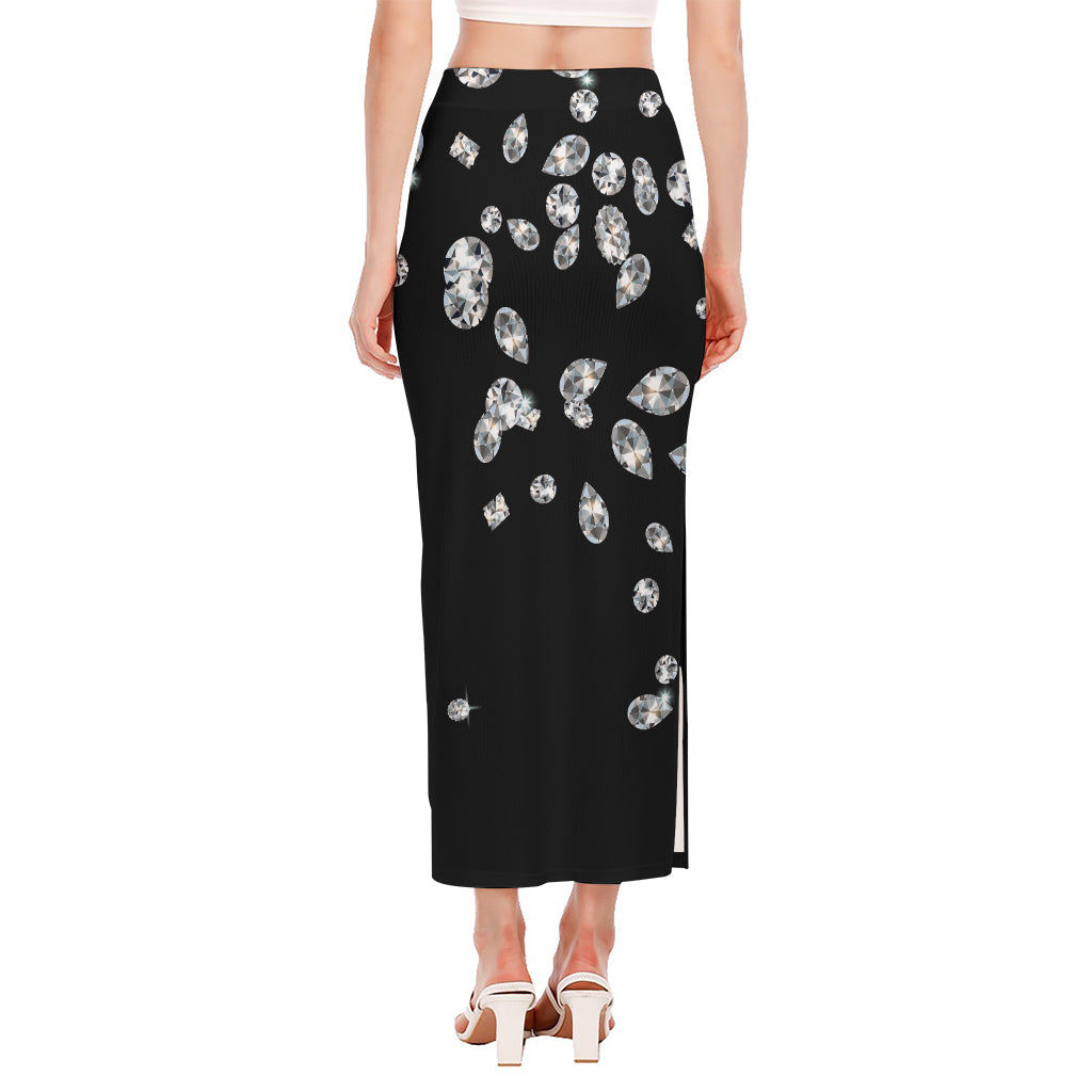 Diamond Gems Print Side Slit Maxi Skirt
