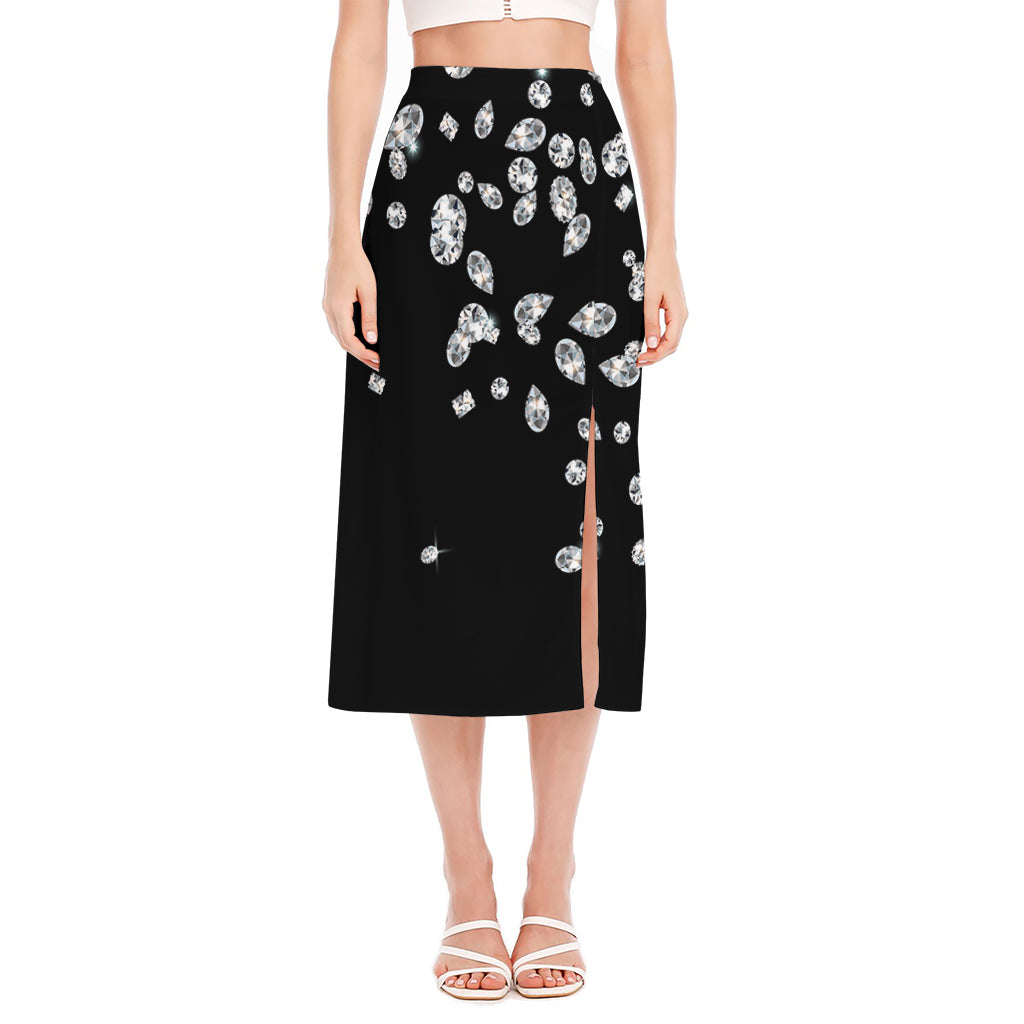 Diamond Gems Print Side Slit Midi Skirt