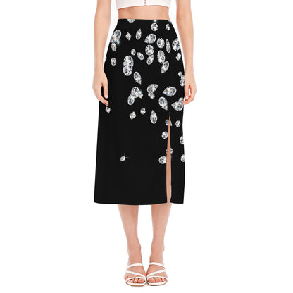 Diamond Gems Print Side Slit Midi Skirt