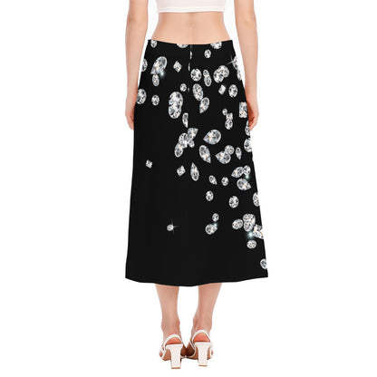 Diamond Gems Print Side Slit Midi Skirt