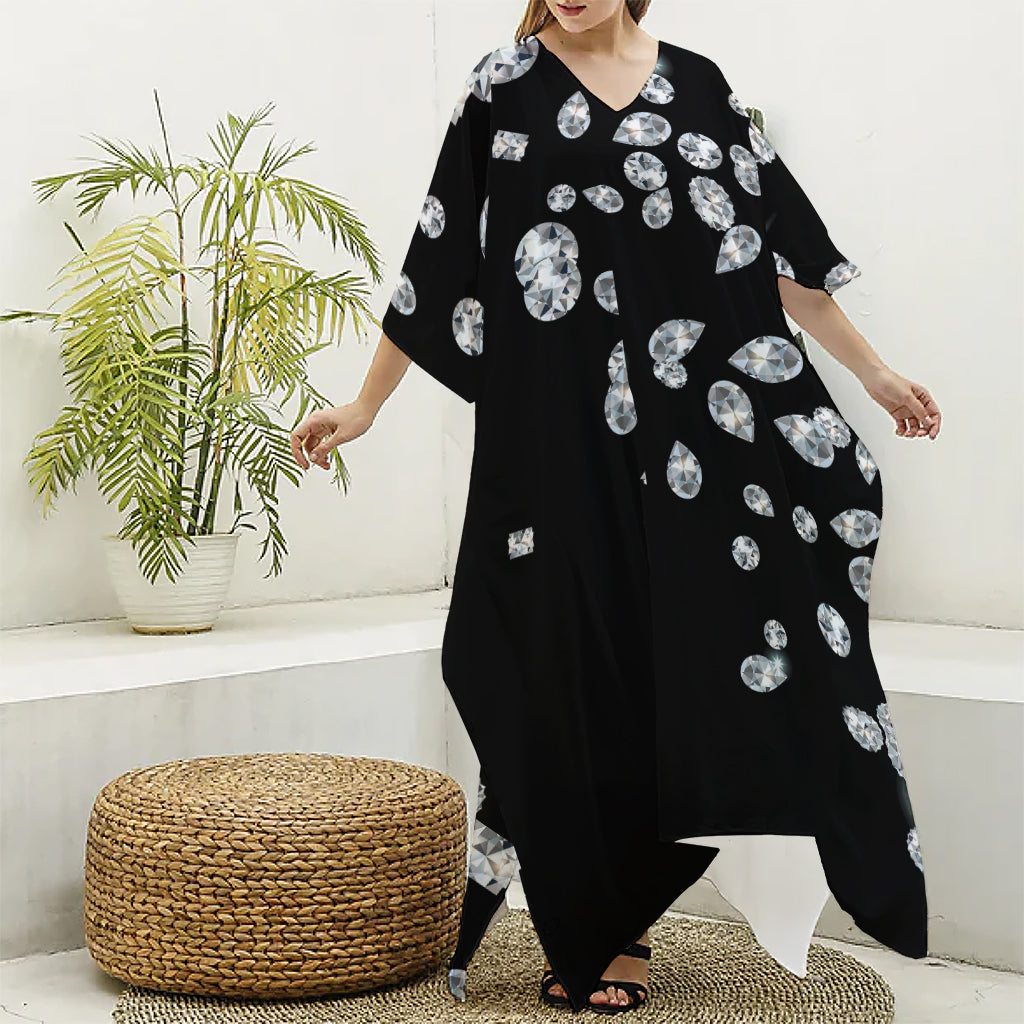 Diamond Gems Print Silk V-Neck Kaftan Dress