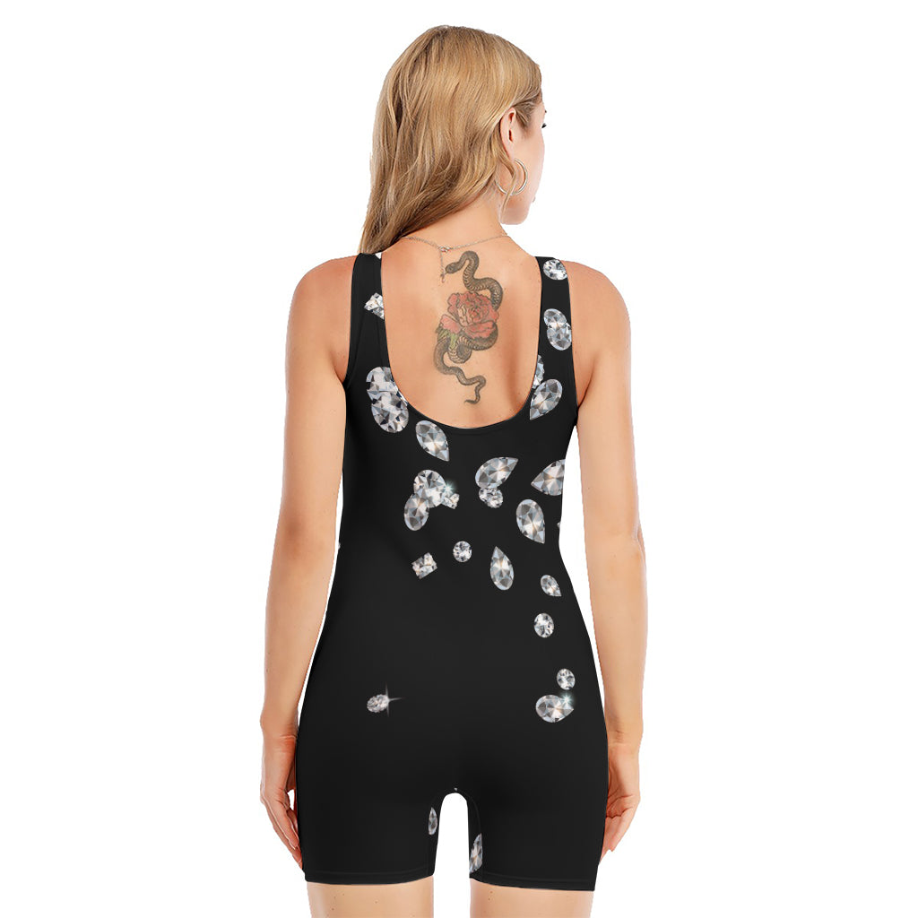 Diamond Gems Print Sleeveless One Piece Swimsuit