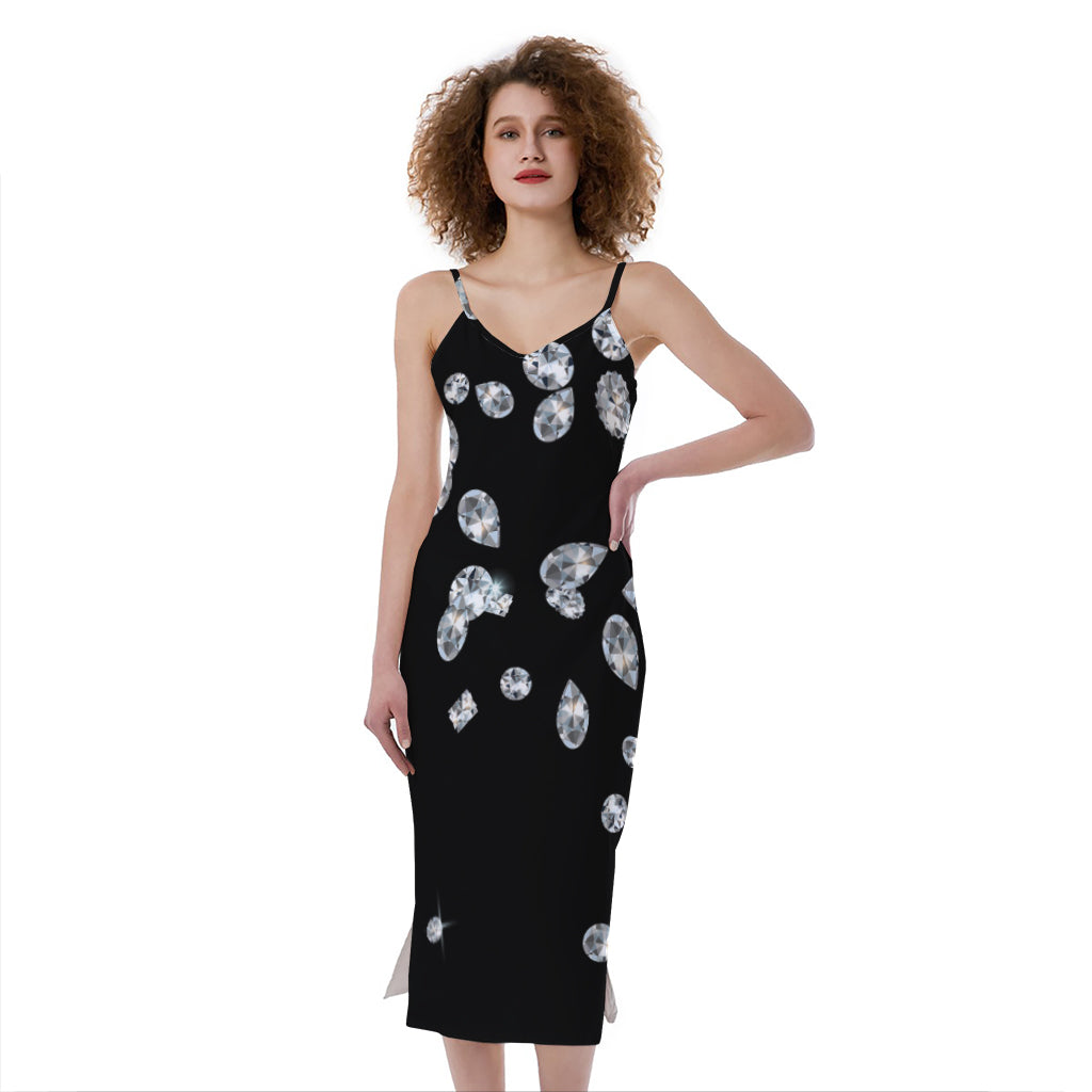 Diamond Gems Print Slim Fit Midi Cami Dress