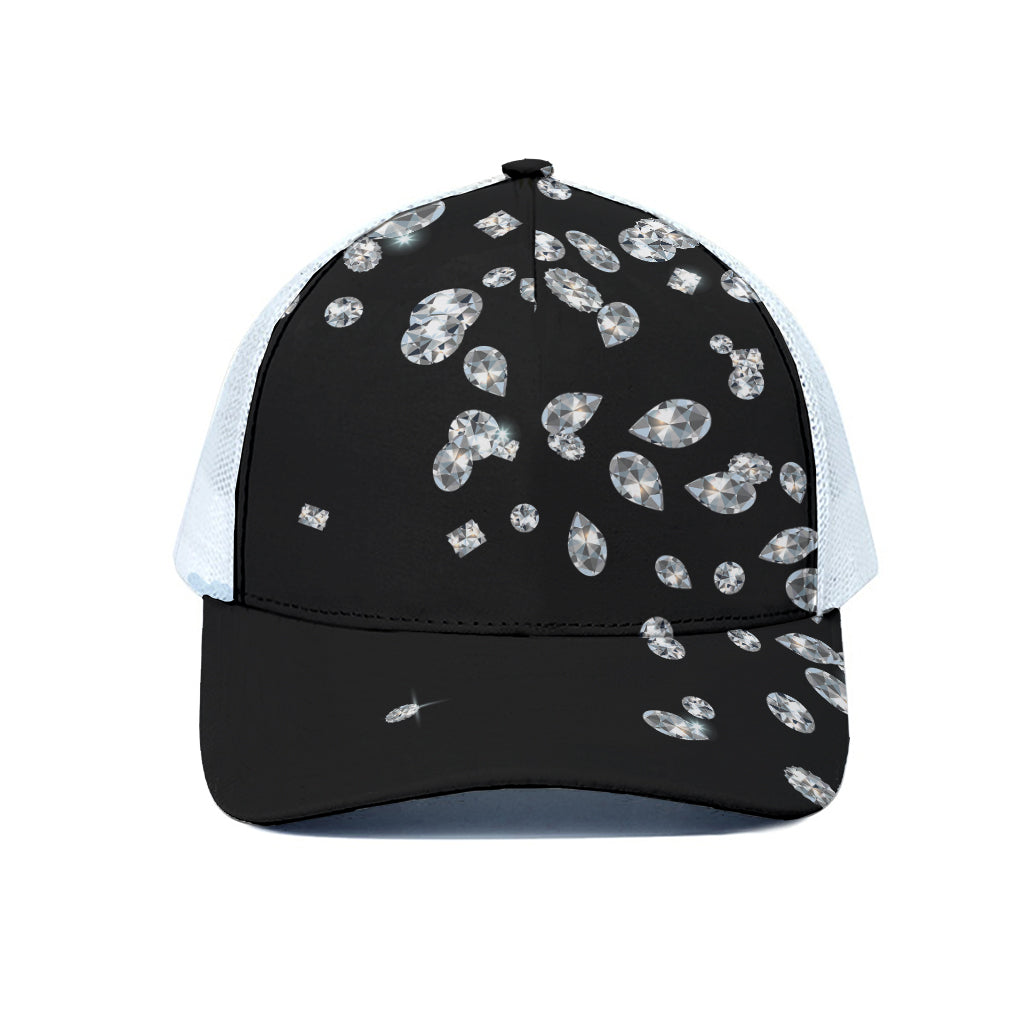 Diamond Gems Print White Mesh Trucker Cap