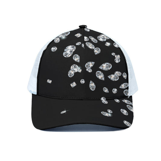 Diamond Gems Print White Mesh Trucker Cap
