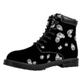 Diamond Gems Print Padded Collar Lace Up Boots