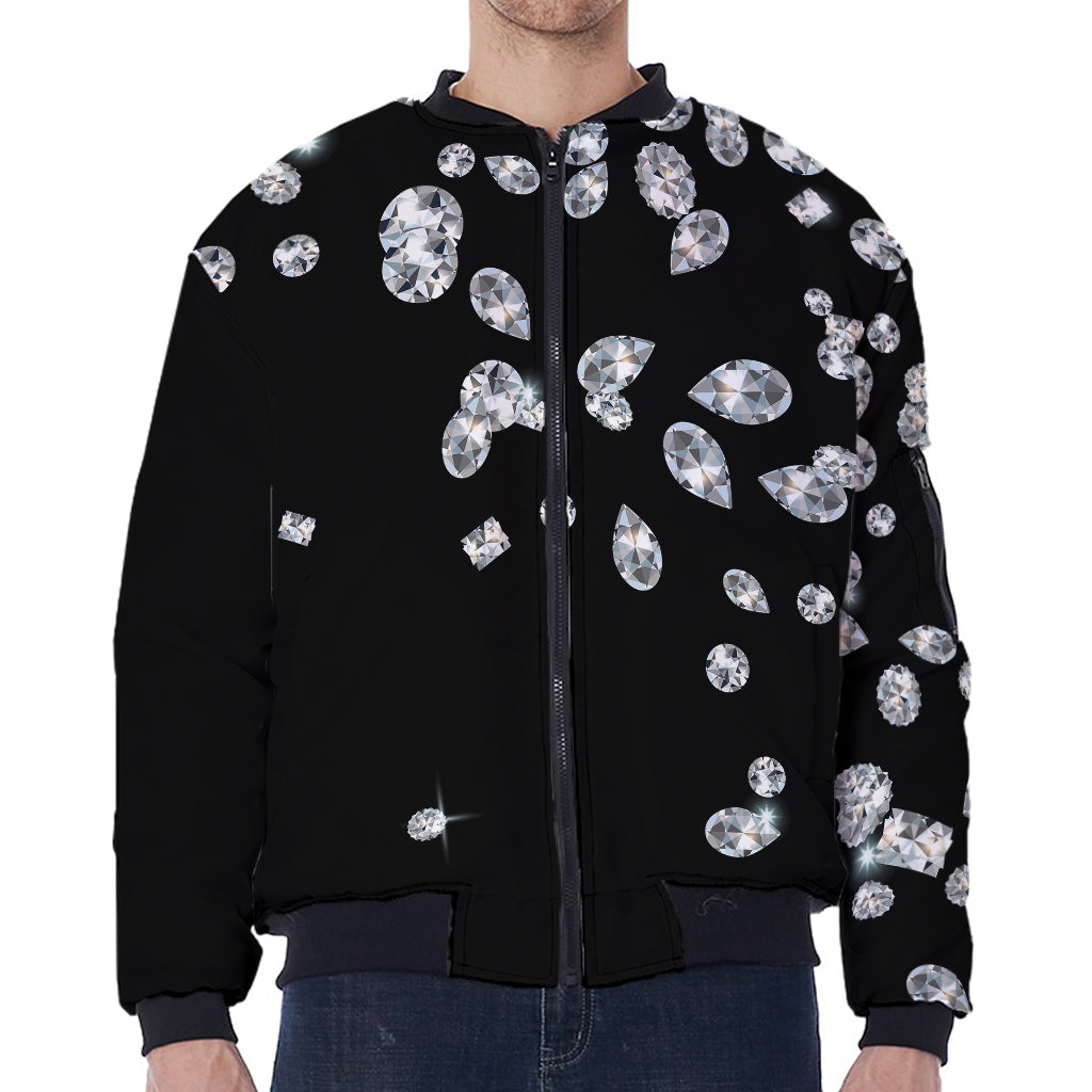 Diamond Gems Print Zip Sleeve Bomber Jacket