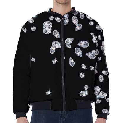 Diamond Gems Print Zip Sleeve Bomber Jacket