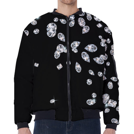 Diamond Gems Print Zip Sleeve Bomber Jacket